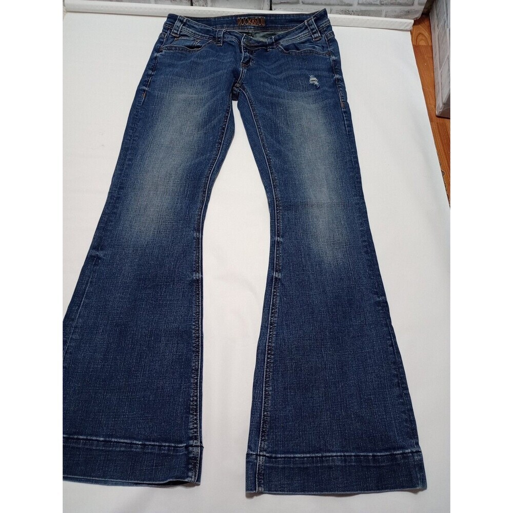 Rock & Roll Cowgirl Jeans Womens 31x34 Trouser Flare Dark Wash - Picture 2 of 16